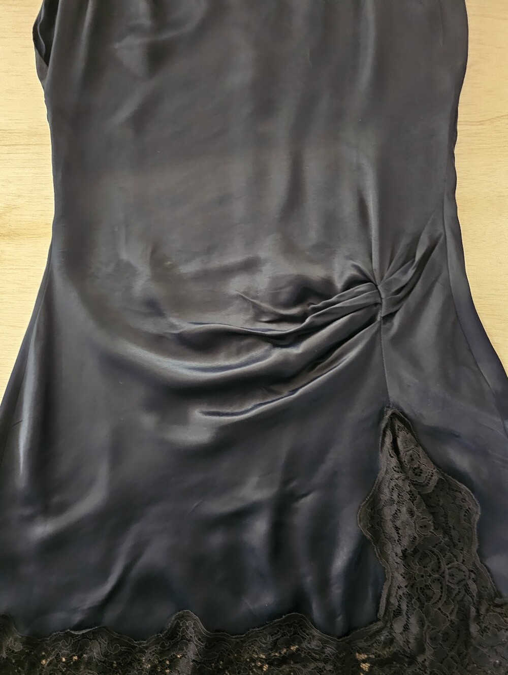 Zara Navy Blue Satin Viscose Lace Mini Dress Mock Neck Size S NWT - Picture 7 of 14